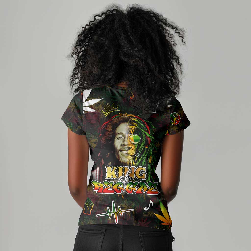 King Of Reggae Legend Bob Women V-Neck T-Shirt Peace and Love