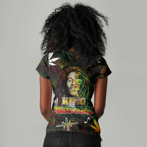 King Of Reggae Legend Bob Women V-Neck T-Shirt Peace and Love