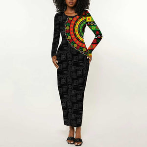 Adinkra Symbols Long Sleeve Bodycon Dress African Culture DT02