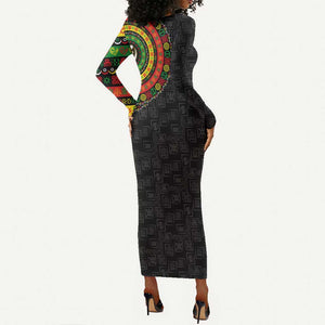 Adinkra Symbols Long Sleeve Bodycon Dress African Culture DT02