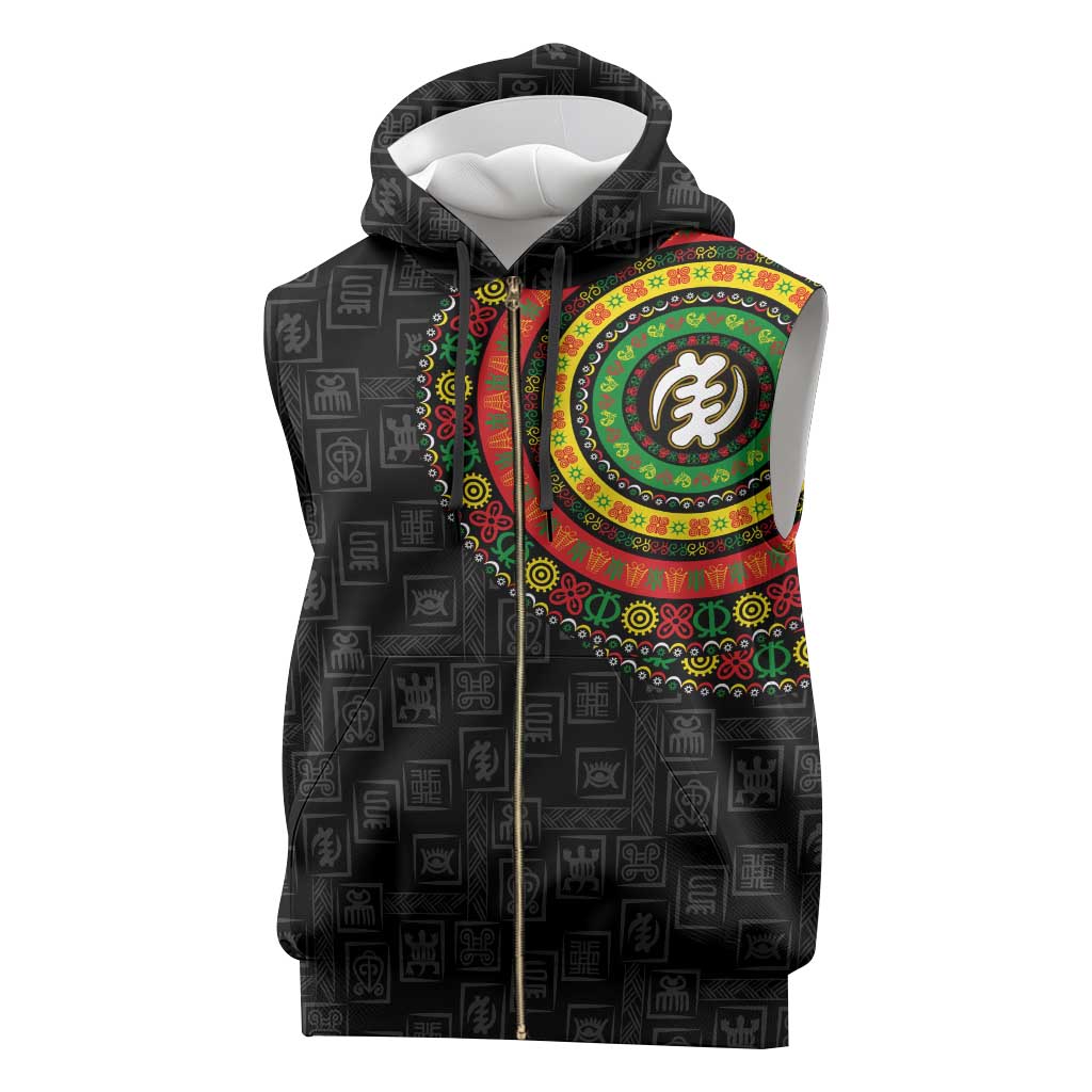 Adinkra Symbols Sleeveless Zip Hoodie African Culture - African Pride