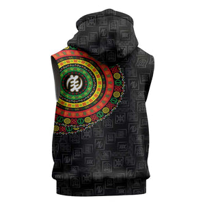 Adinkra Symbols Sleeveless Zip Hoodie African Culture - African Pride