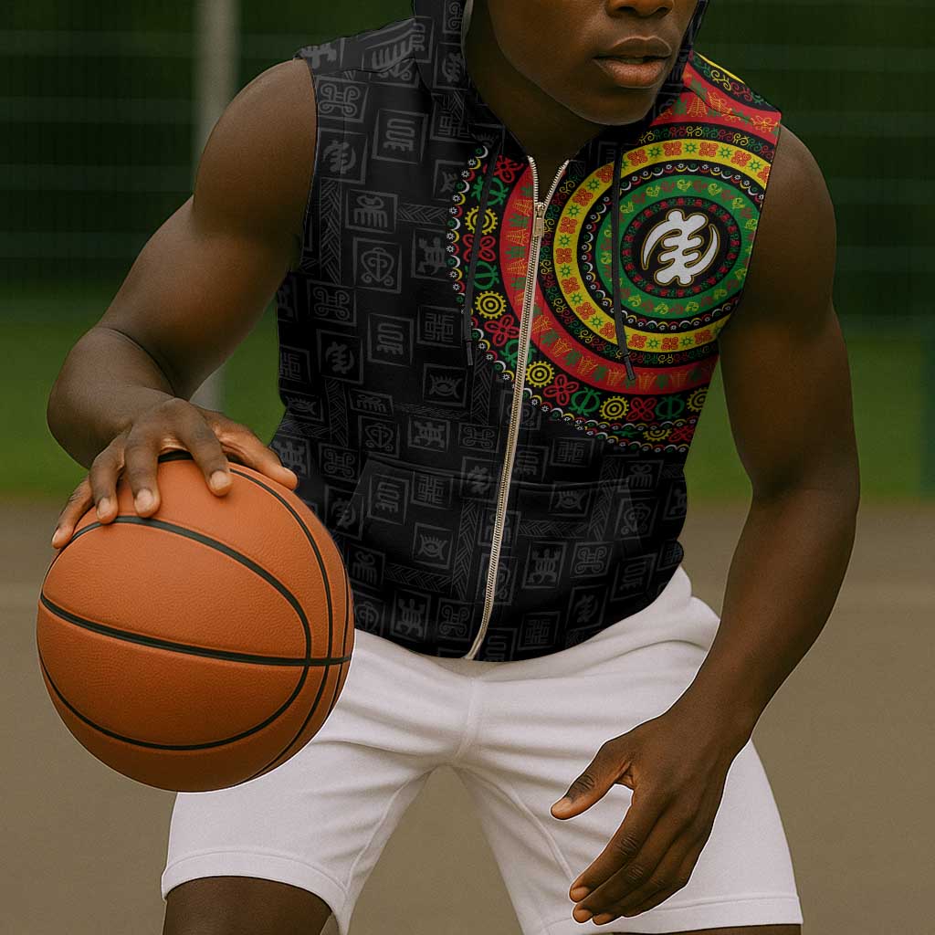 Adinkra Symbols Sleeveless Zip Hoodie African Culture - African Pride