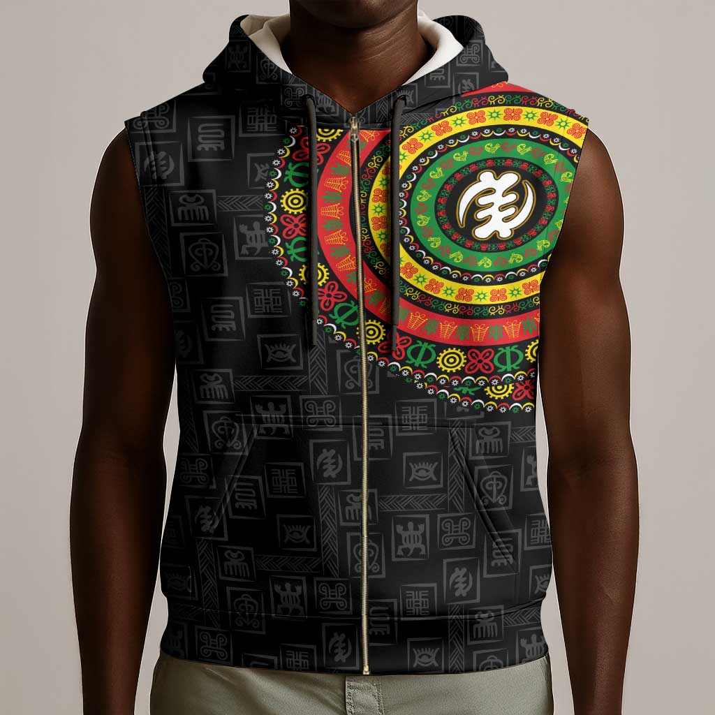 Adinkra Symbols Sleeveless Zip Hoodie African Culture - African Pride