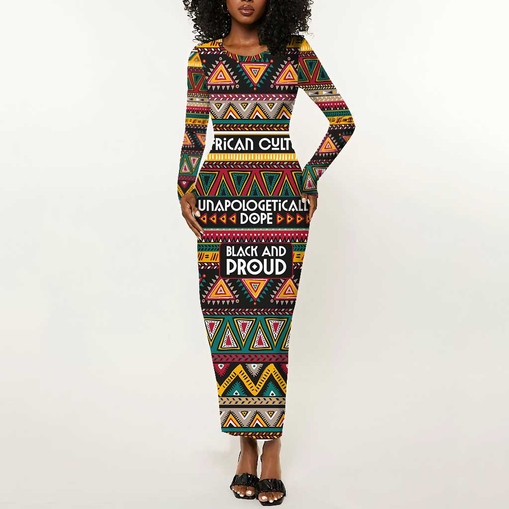 Colorful African Pattern Long Sleeve Bodycon Dress DT02