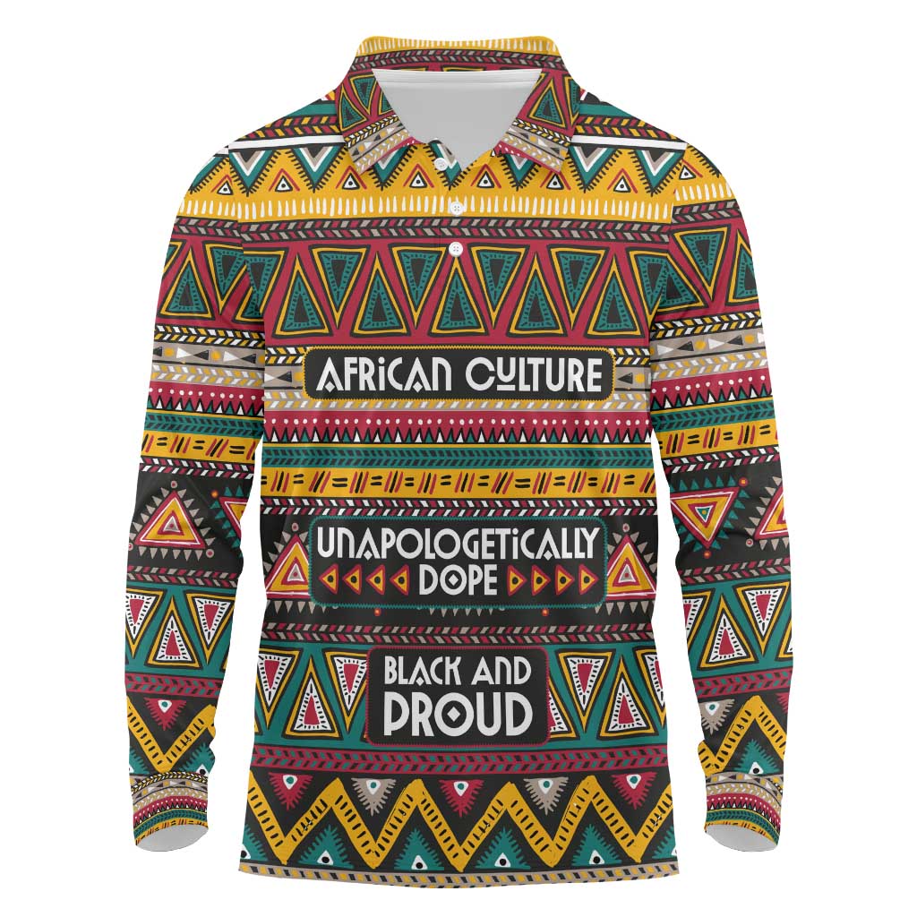 Colorful African Pattern Long Sleeve Polo Shirt