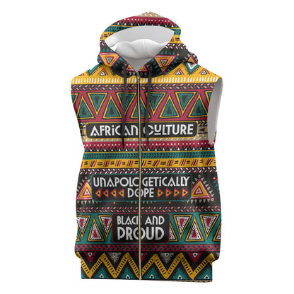 Colorful African Pattern Sleeveless Zip Hoodie - African Pride