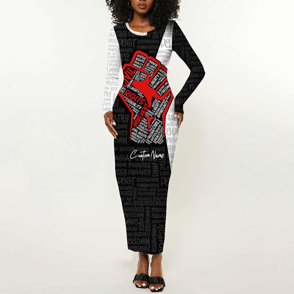 Personalized Civil Rights Movement Justice Fist Long Sleeve Bodycon Dress DT02