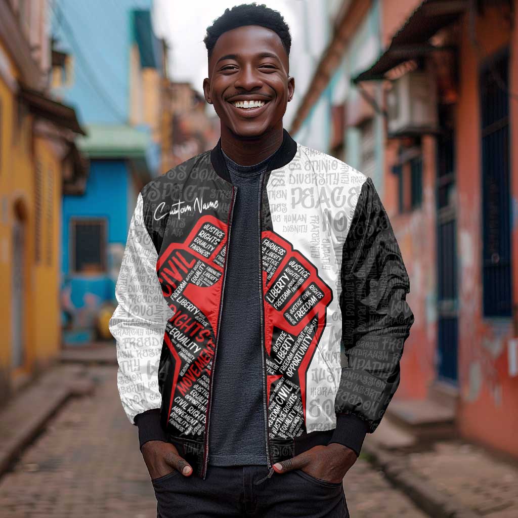 Personalized Civil Rights Movement Justice Fist Sleeve Zip Bomber Jacket