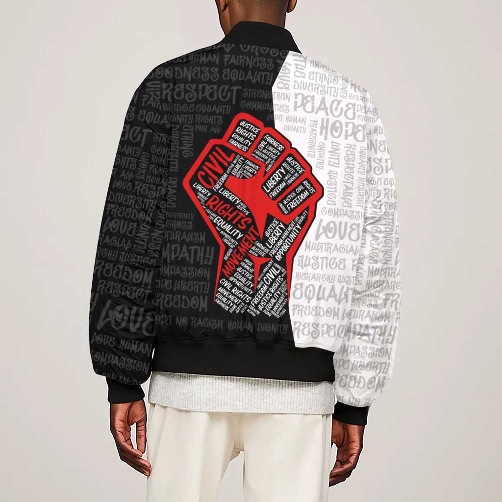 Personalized Civil Rights Movement Justice Fist Sleeve Zip Bomber Jacket