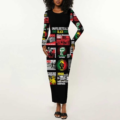 Civil Rights Movement Long Sleeve Bodycon Dress Poster Art Black Pride DT02