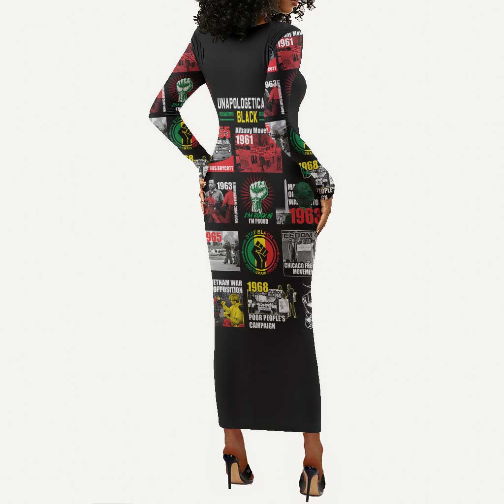 Civil Rights Movement Long Sleeve Bodycon Dress Poster Art Black Pride DT02
