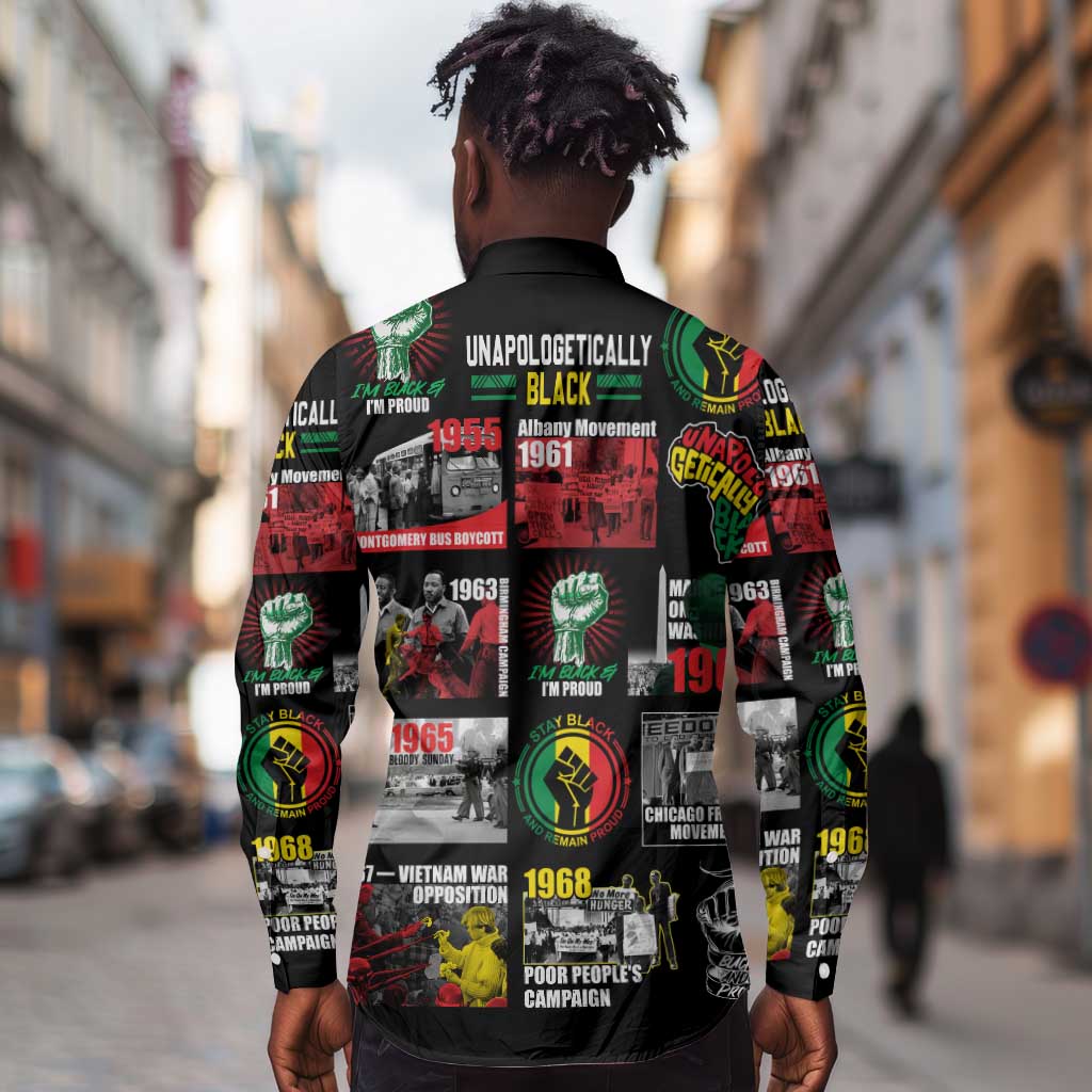 Civil Rights Movement Long Sleeve Button Shirt Poster Art Black Pride