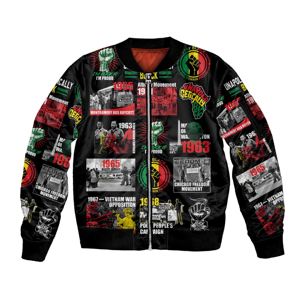 Civil Rights Movement Sleeve Zip Bomber Jacket Poster Art Black Pride