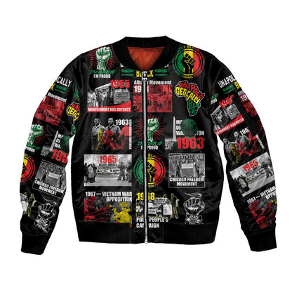 Civil Rights Movement Sleeve Zip Bomber Jacket Poster Art Black Pride
