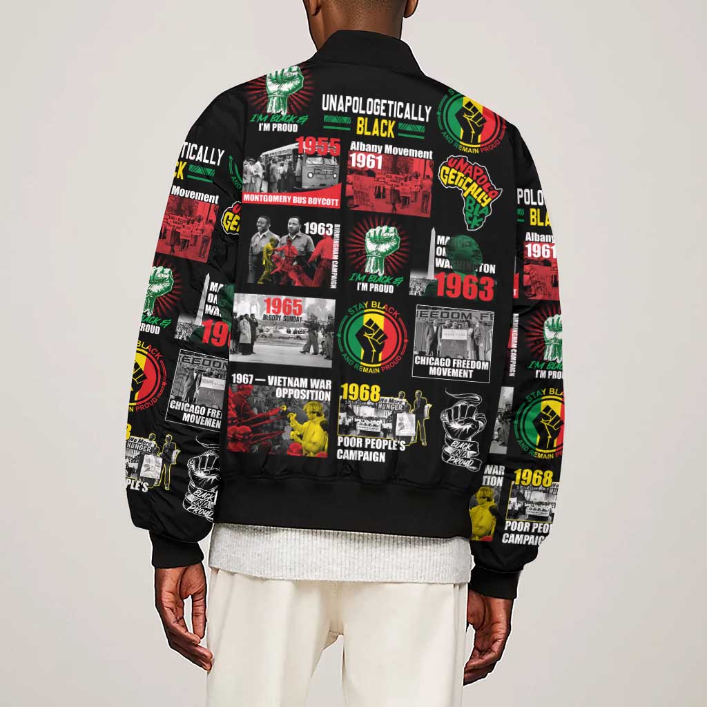 Civil Rights Movement Sleeve Zip Bomber Jacket Poster Art Black Pride
