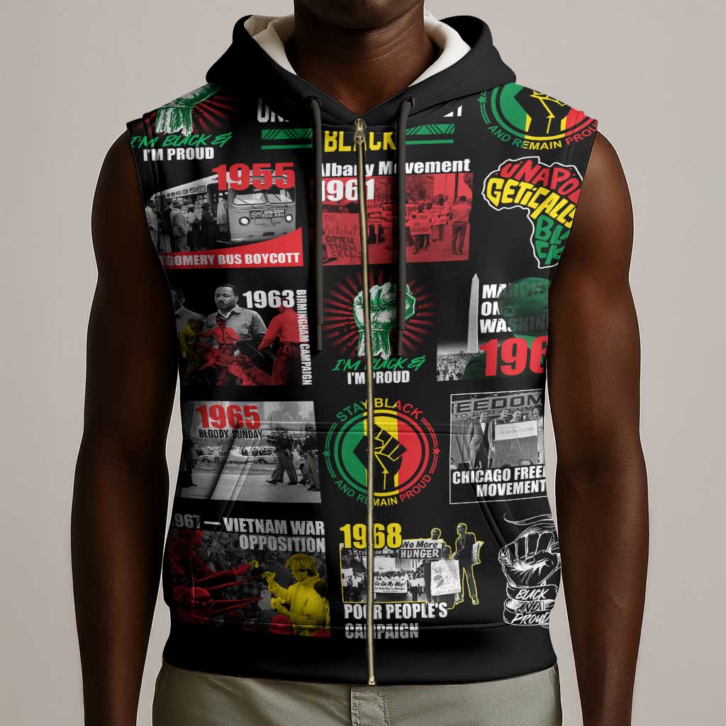 Civil Rights Movement Sleeveless Zip Hoodie Poster Art Black Pride - African Pride