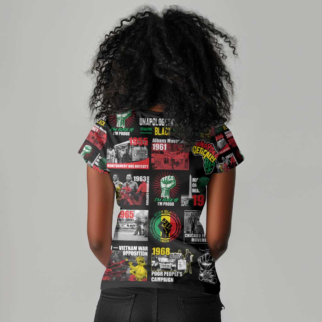 Civil Rights Movement Women V-Neck T-Shirt Poster Art Black Pride