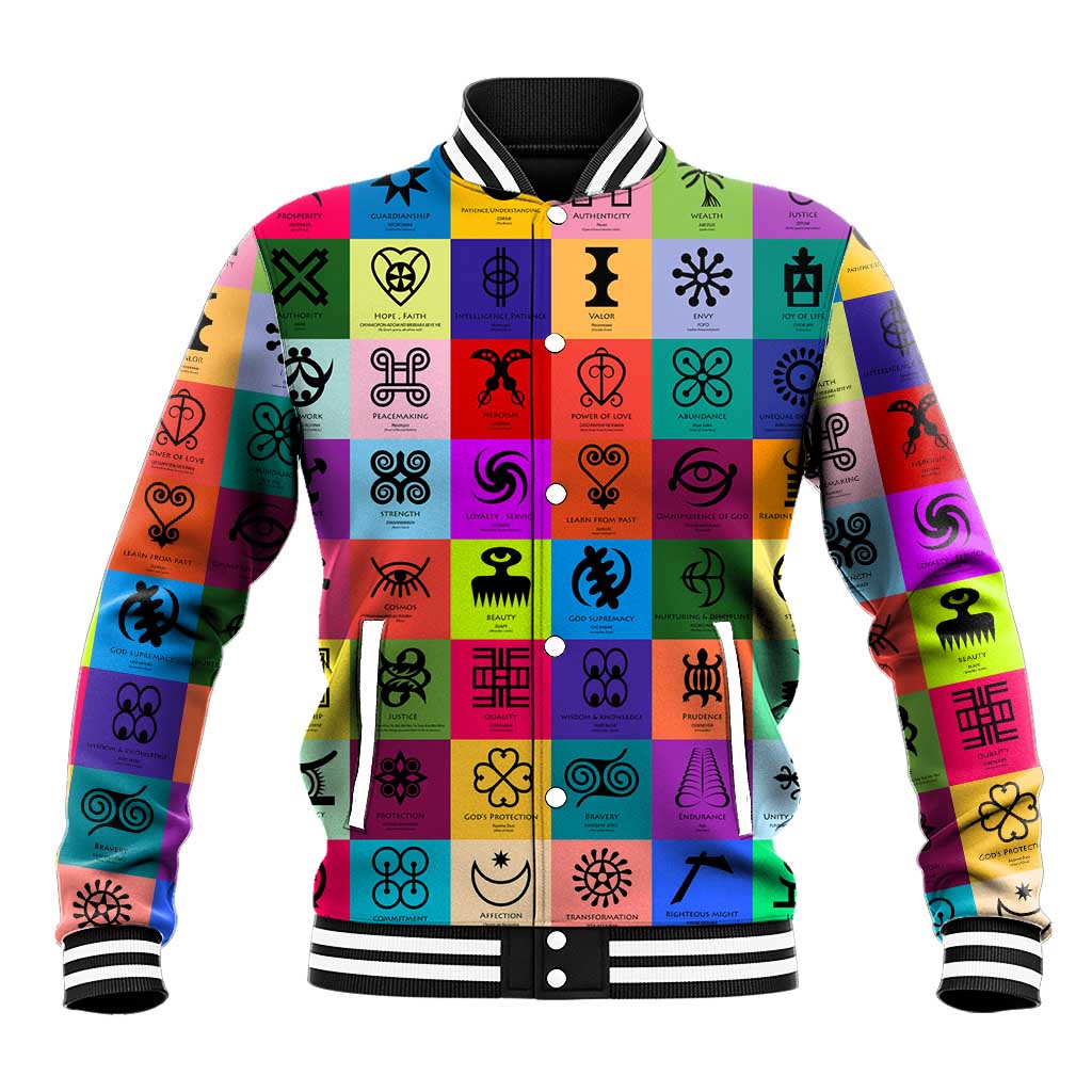 Multi Color Adinkra Symbols Baseball Jacket African Adrinkra DT02