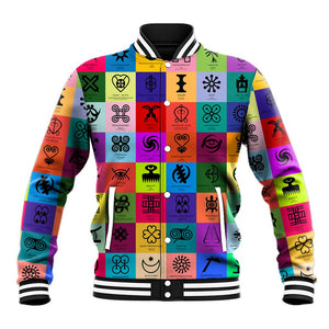 Multi Color Adinkra Symbols Baseball Jacket African Adrinkra DT02