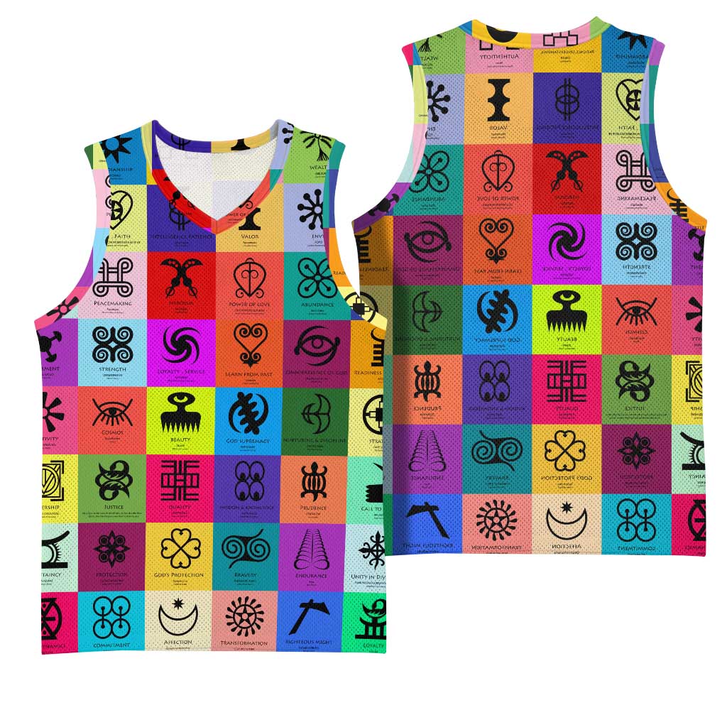 Multi Color Adinkra Symbols Basketball Jersey African Adrinkra - African Pride