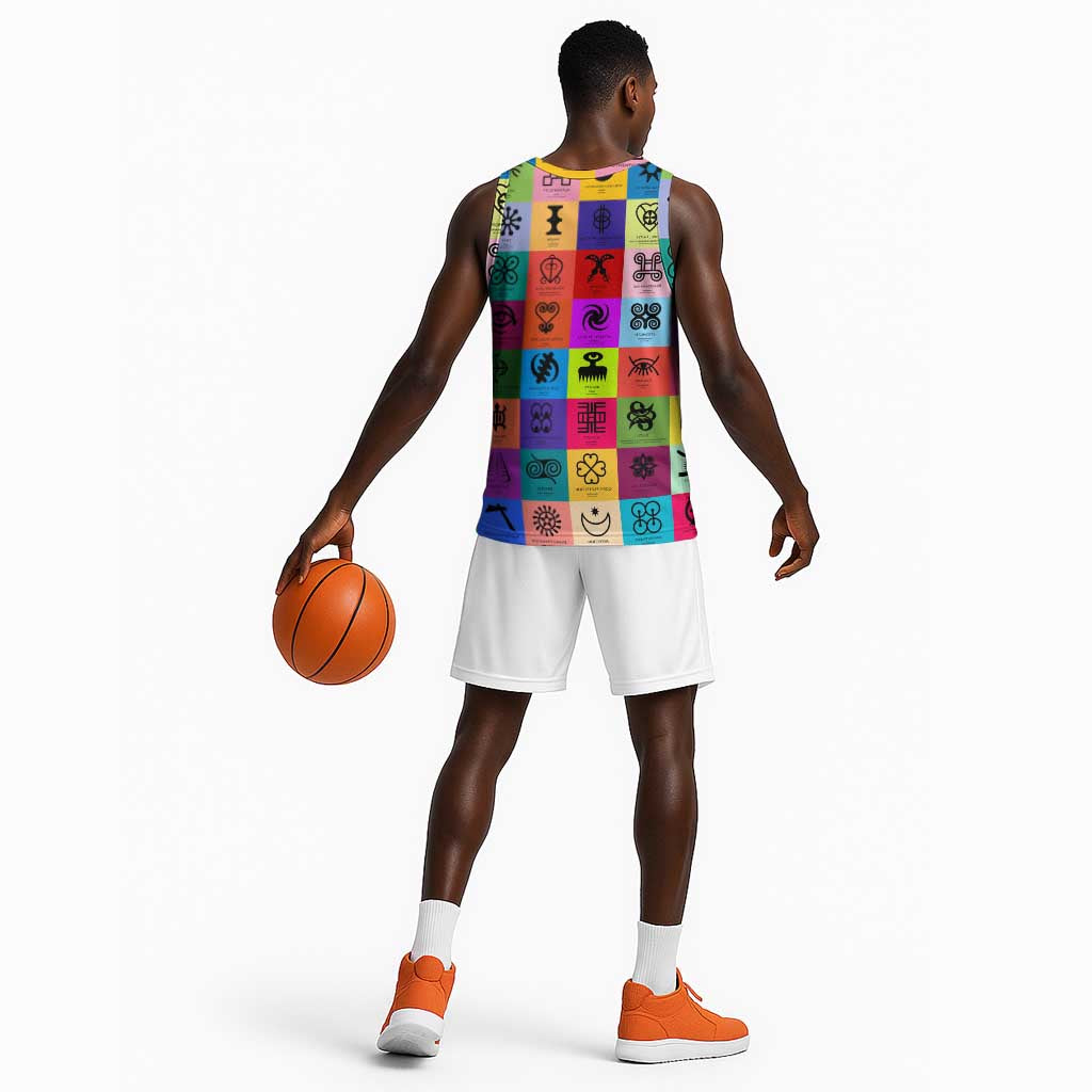 Multi Color Adinkra Symbols Basketball Jersey African Adrinkra - African Pride