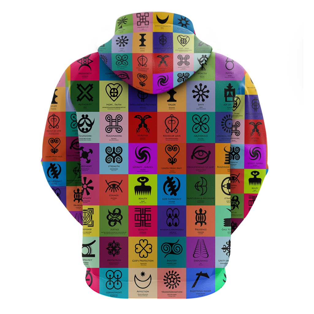 Multi Color Adinkra Symbols Hoodie African Adrinkra