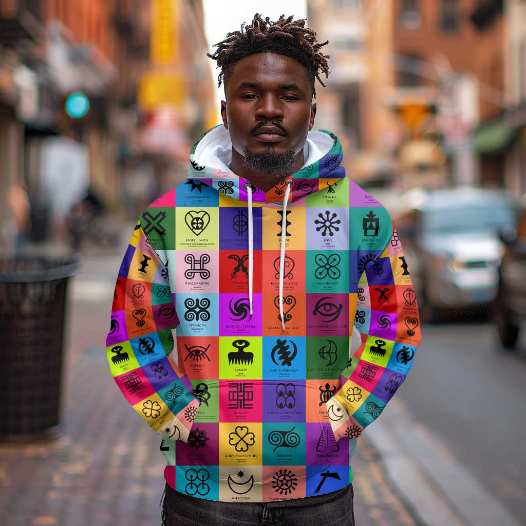 Multi Color Adinkra Symbols Hoodie African Adrinkra