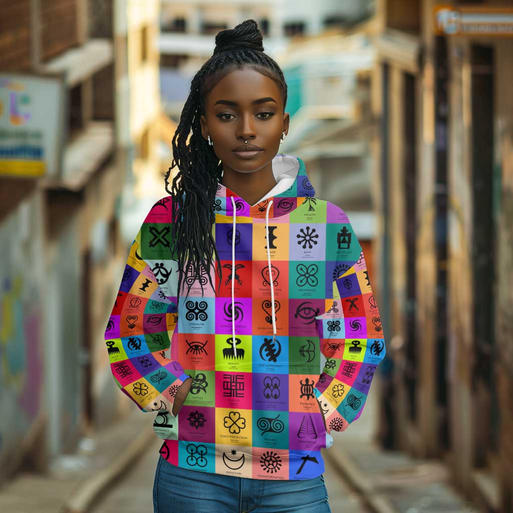 Multi Color Adinkra Symbols Hoodie African Adrinkra