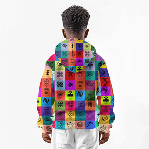 Multi Color Adinkra Symbols Kid Hoodie African Adrinkra