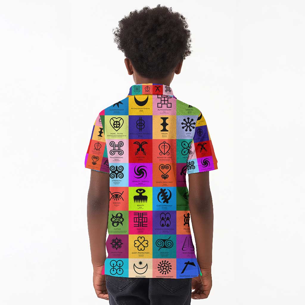 Multi Color Adinkra Symbols Kid Polo Shirt African Adrinkra