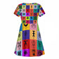 Multi Color Adinkra Symbols Kid Short Sleeve Dress African Adrinkra