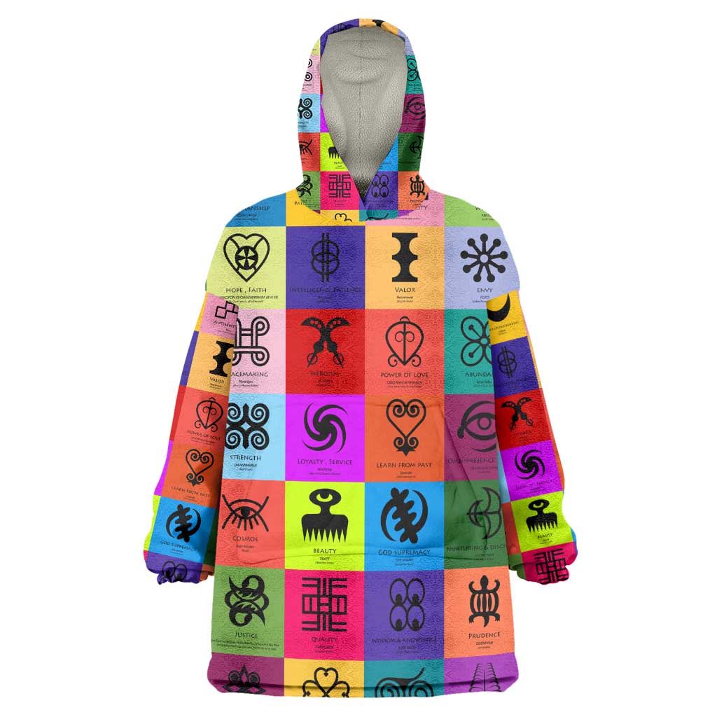 Multi Color Adinkra Symbols KId Wearable Blanket Hoodie African Adrinkra