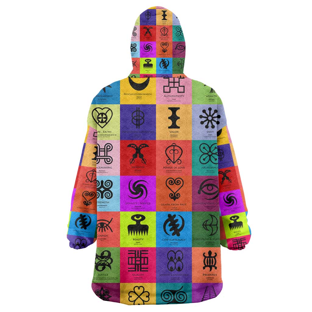 Multi Color Adinkra Symbols KId Wearable Blanket Hoodie African Adrinkra