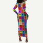 Multi Color Adinkra Symbols Long Sleeve Bodycon Dress African Adrinkra DT02