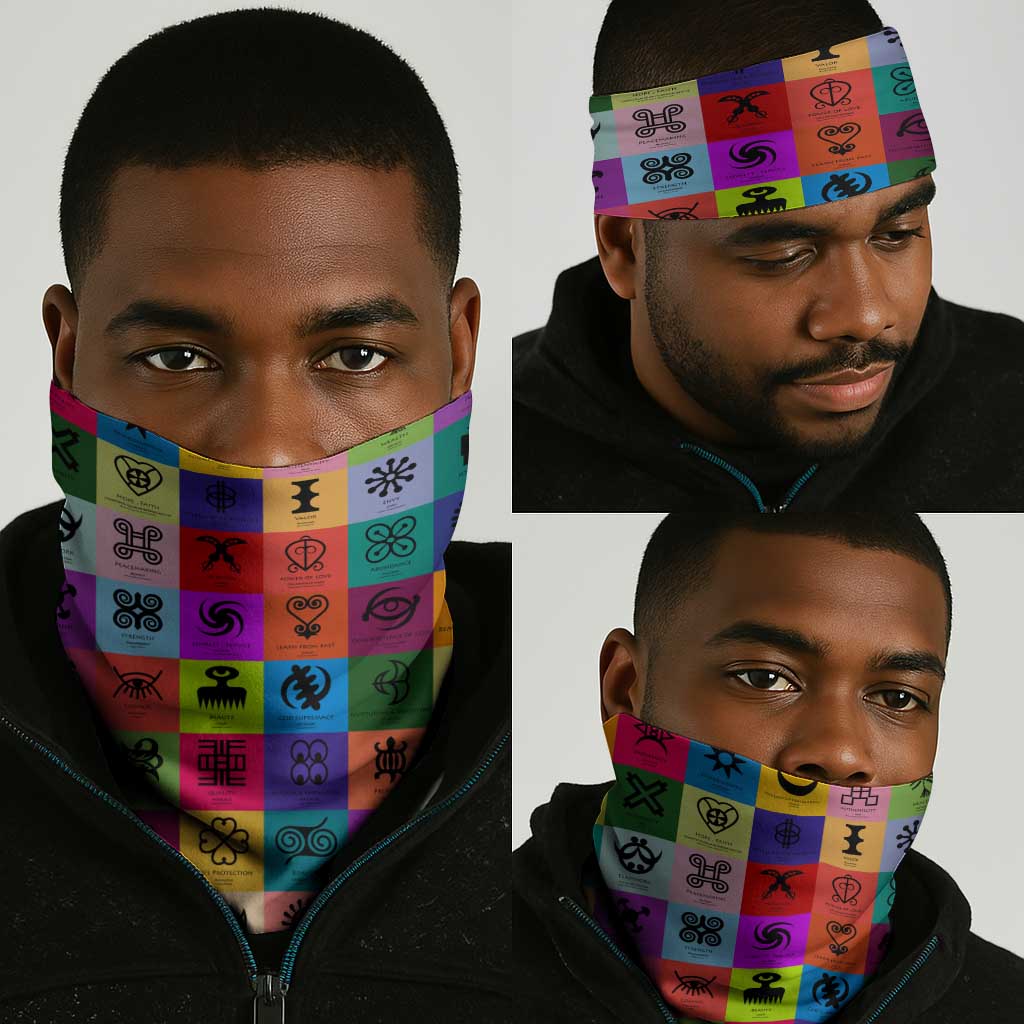 Multi Color Adinkra Symbols Neck Gaiter African Adrinkra - African Pride