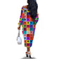 Multi Color Adinkra Symbols Off The Shoulder Long Sleeve Dress African Adrinkra