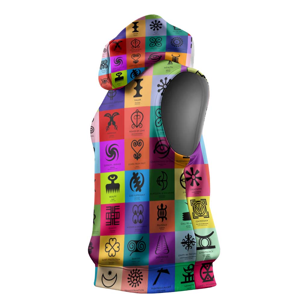 Multi Color Adinkra Symbols Sleeveless Hoodie African Adrinkra - African Pride