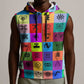 Multi Color Adinkra Symbols Sleeveless Zip Hoodie African Adrinkra - African Pride