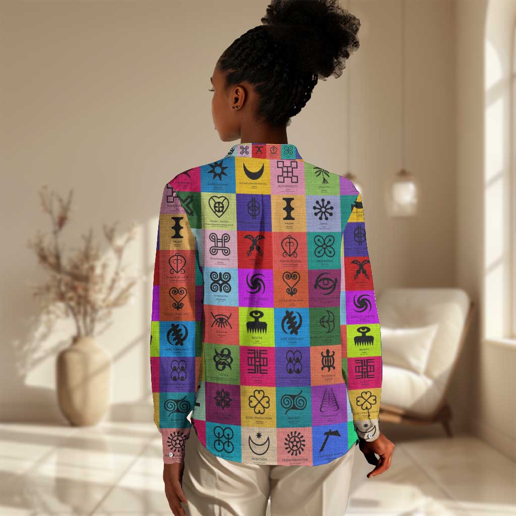 Multi Color Adinkra Symbols Women Casual Shirt African Adrinkra DT02