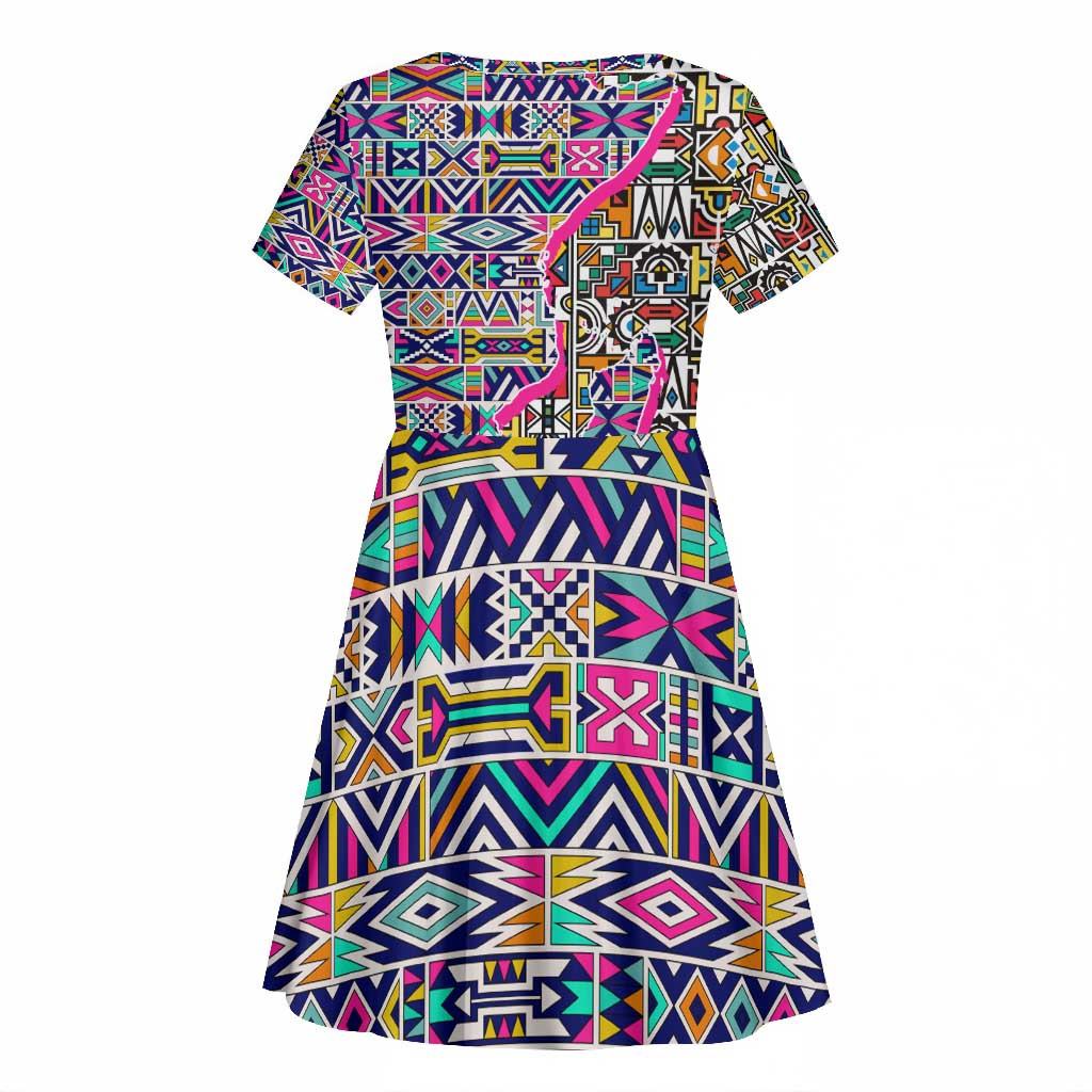 African Ndebele Pattern Kid Short Sleeve Dress