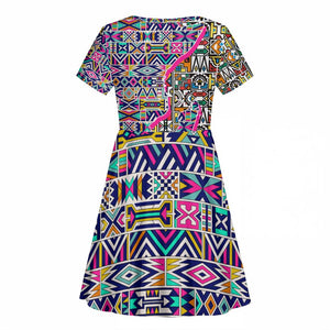 African Ndebele Pattern Kid Short Sleeve Dress