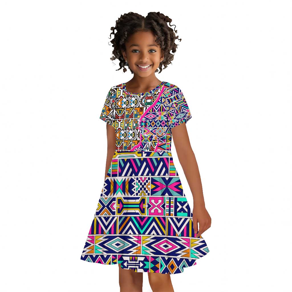 African Ndebele Pattern Kid Short Sleeve Dress