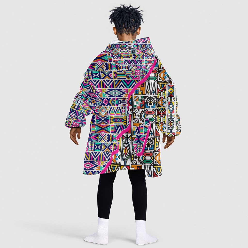 African Ndebele Pattern KId Wearable Blanket Hoodie