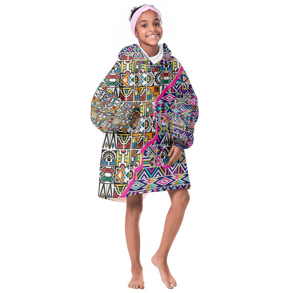 African Ndebele Pattern KId Wearable Blanket Hoodie