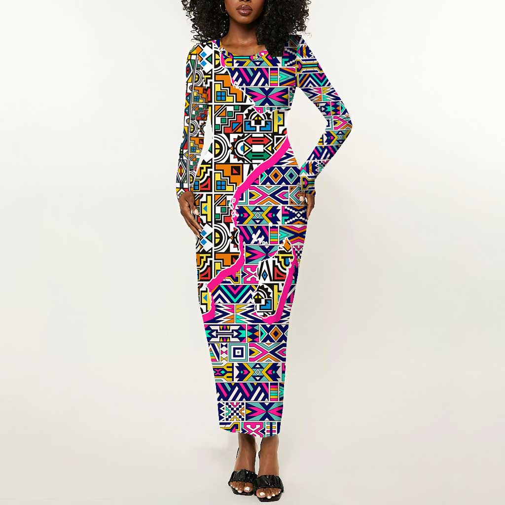 African Ndebele Pattern Long Sleeve Bodycon Dress DT02