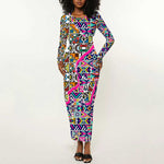 African Ndebele Pattern Long Sleeve Bodycon Dress DT02