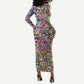 African Ndebele Pattern Long Sleeve Bodycon Dress DT02