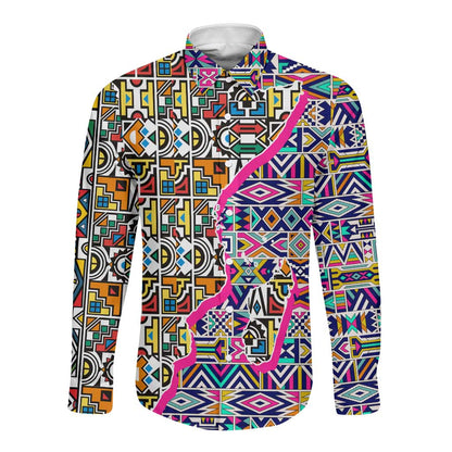 African Ndebele Pattern Long Sleeve Button Shirt