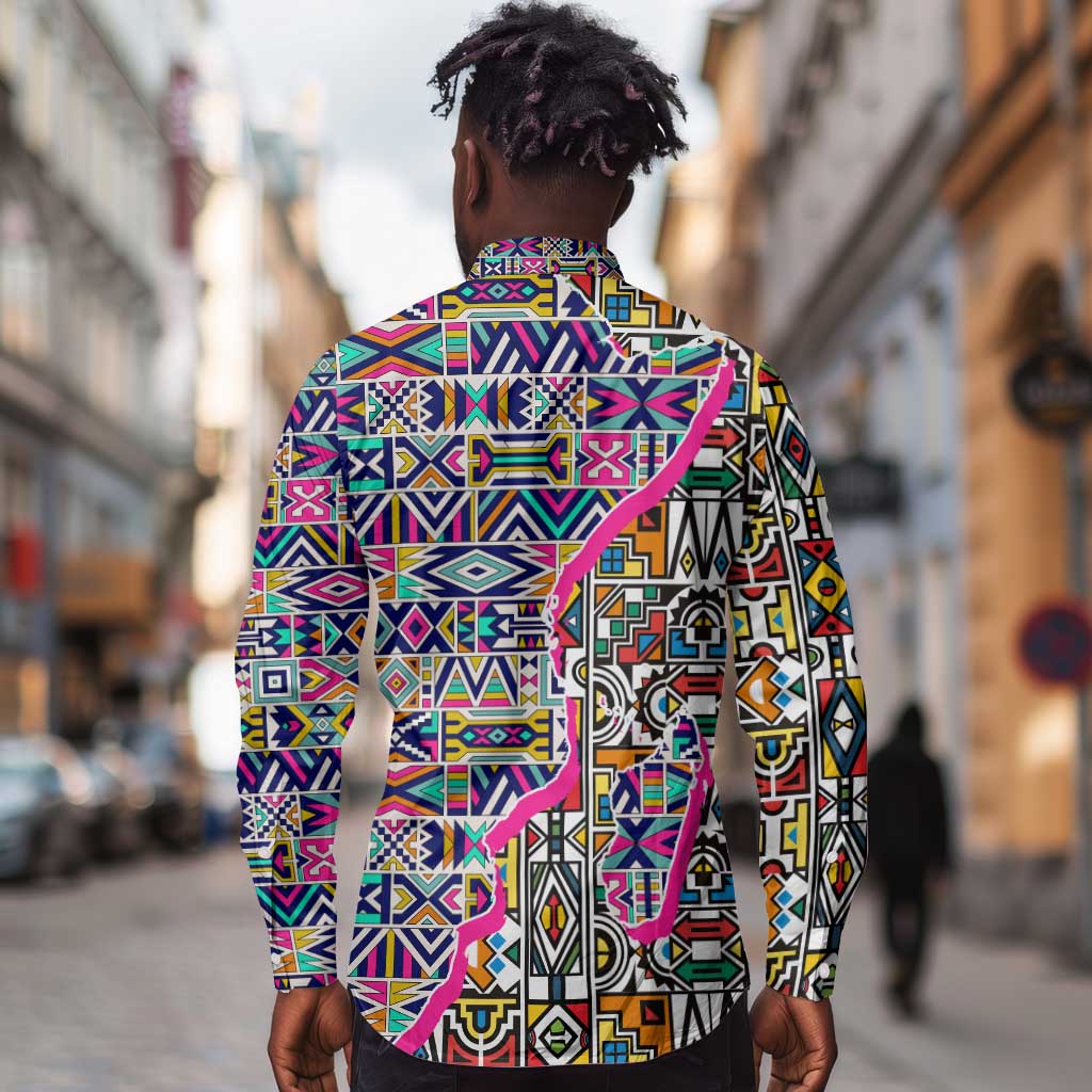 African Ndebele Pattern Long Sleeve Button Shirt